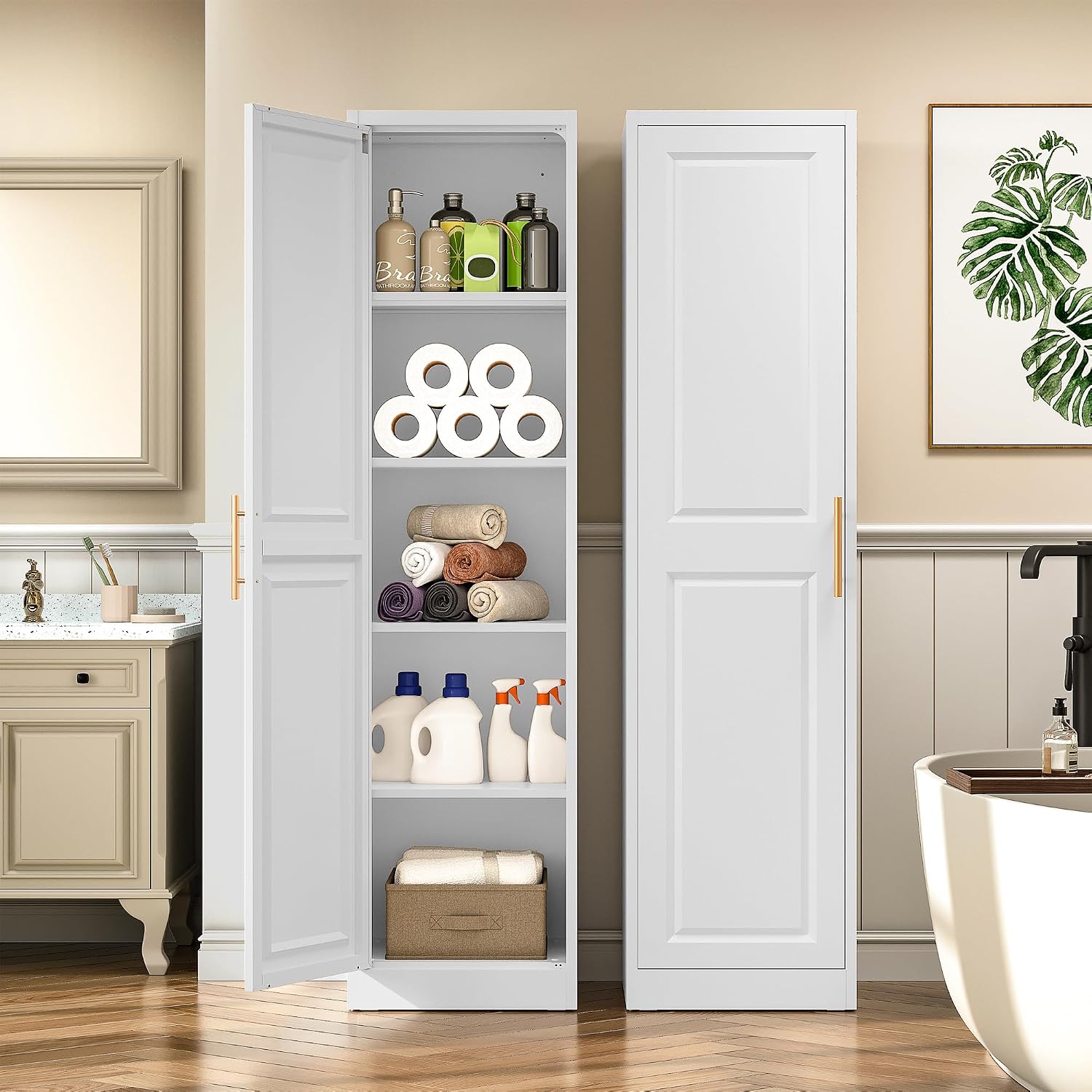 خزانة تخزين طويلة ورفيعة بباب  - مراجعة Kitchen Gadgets Storage وسعره